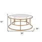 Set of Two 36" Clear White And Gold Glass Faux Marble And Iron Round Nested Coffee Tables