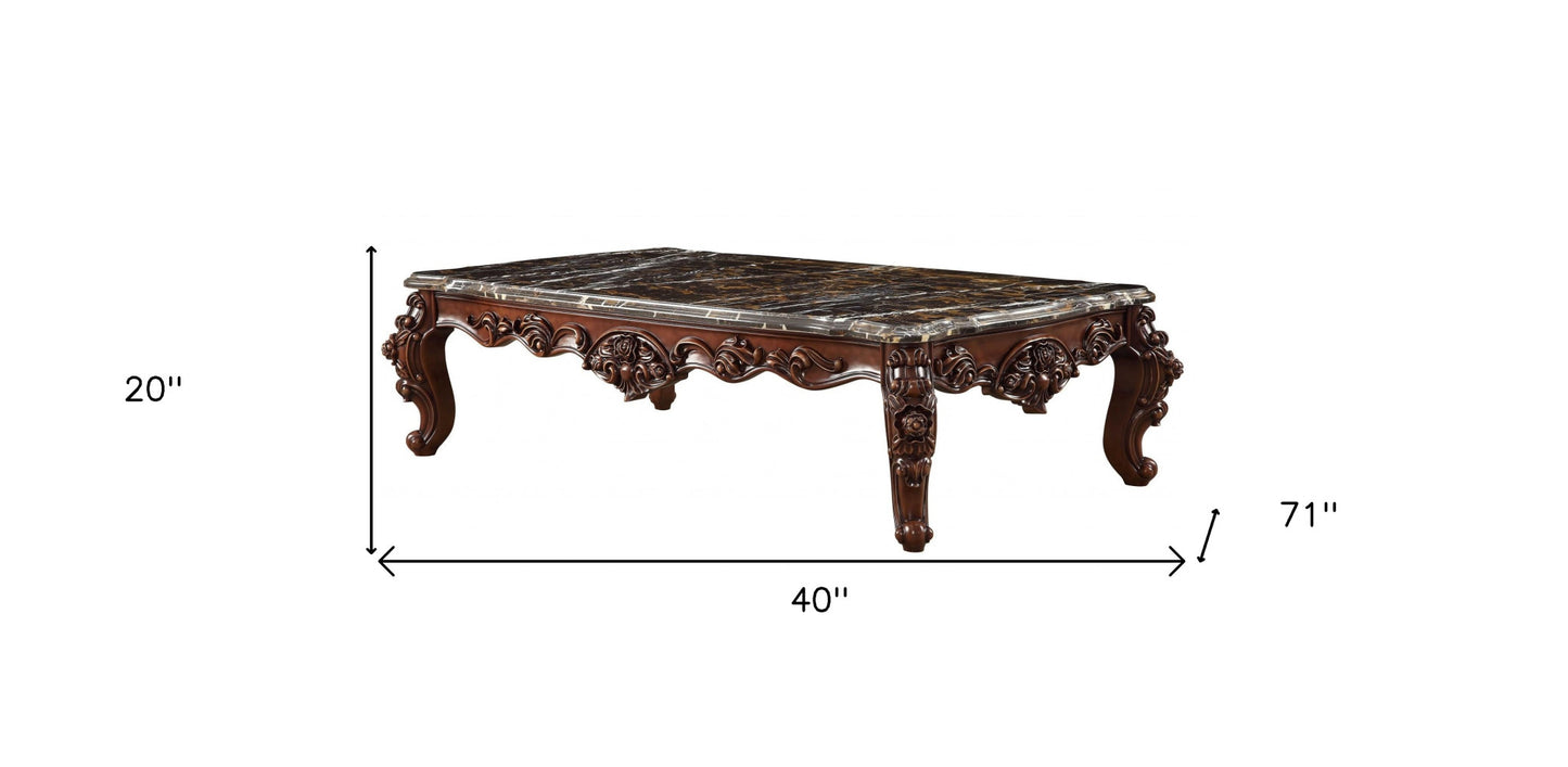 63" Marble Walnut Wood Coffee Table