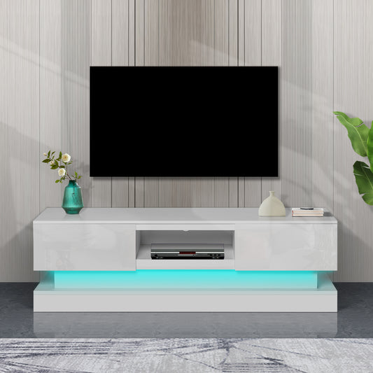 White Modern TV Stand with LED Lights For up to 65" TV's