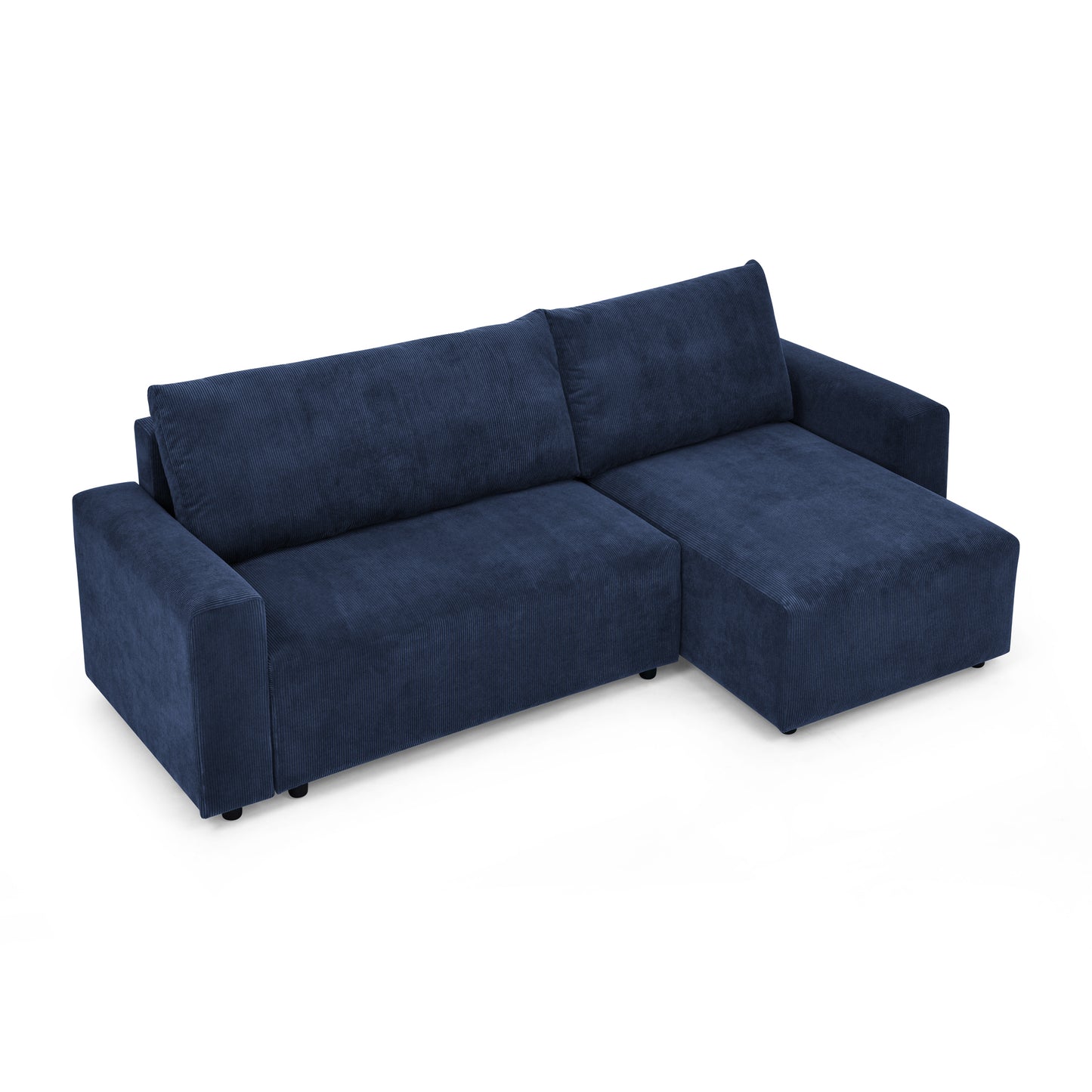 Modular L Shaped Corduroy Upholstered 3 Seater Sofa Bed with Storage, Blue