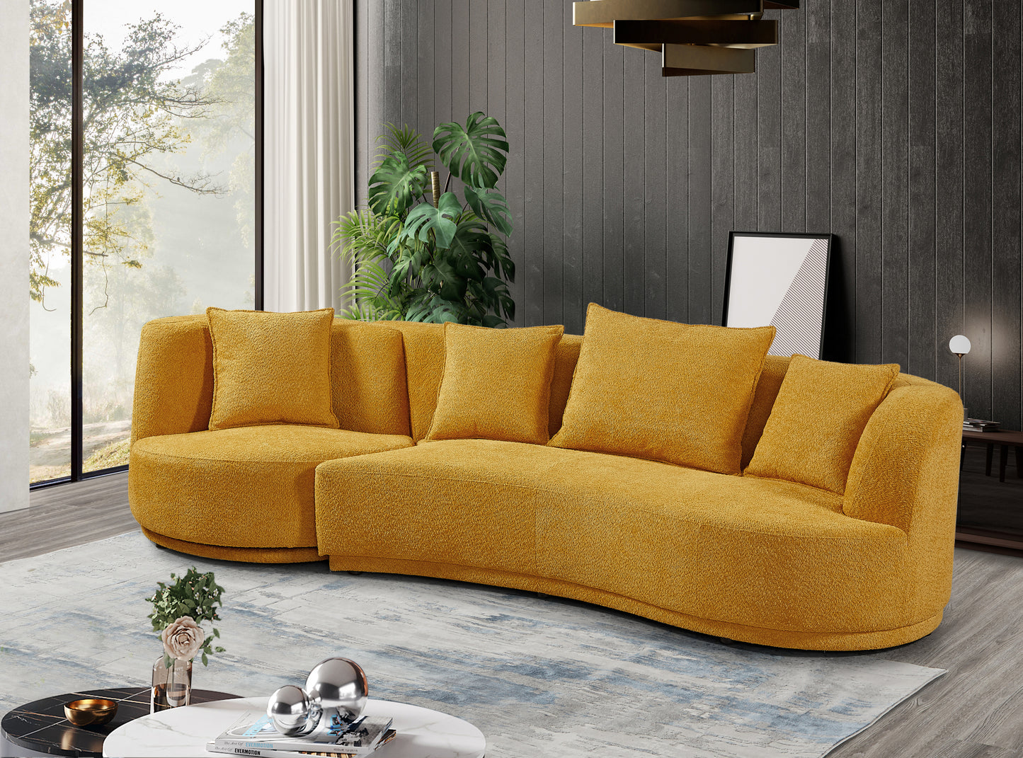 Luxury Teddy Fleece 2 piece Curved Sofa - with Swivel Armchair (360 Degrees)