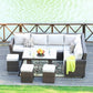 180.96" X 33.54" X 34.71" Brown 8Piece Outdoor Sectional Set With Cushions