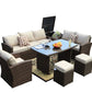 179.85" X 31.89" 32.68" Brown 7Piece Steel Outdoor Sectional Sofa Set With Ottomans And Storage Box