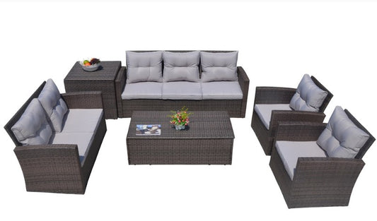 Six Piece Outdoor Brown Metal Sofa Seating Group With Cushions