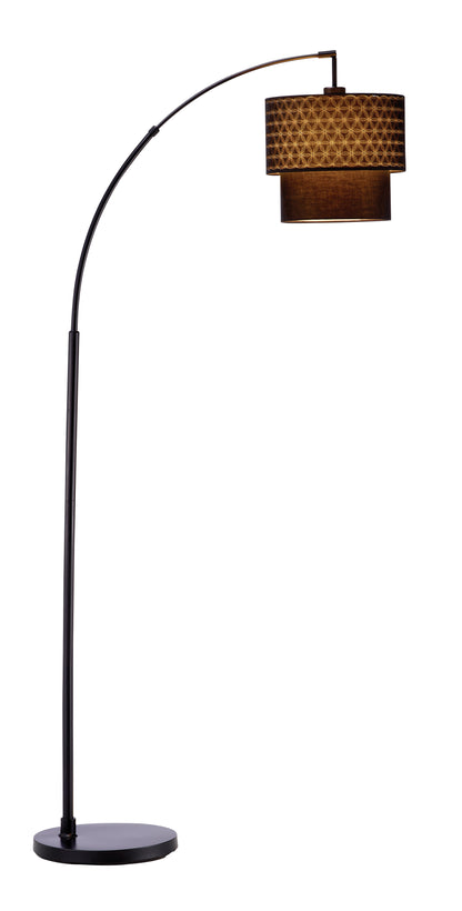 71" Black Arched Floor Lamp With Brown Drum Shade