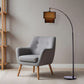 71" Black Arched Floor Lamp With Brown Drum Shade