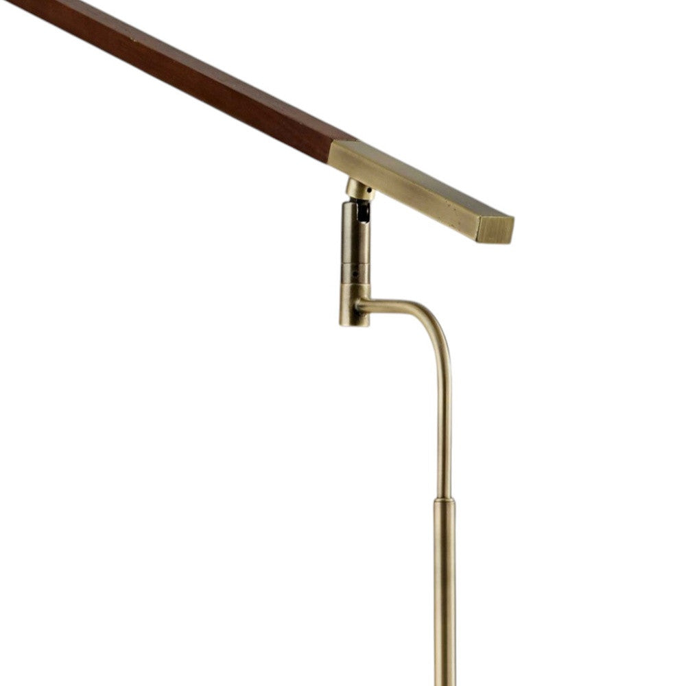 Walnut Wood Finish And Antique Brass Metal Adjustable Led Desk Lamp With Usb Port