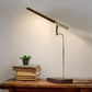 Walnut Wood Finish And Antique Brass Metal Adjustable Led Desk Lamp With Usb Port