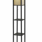 Floor Lamp With Black Wood Finish Storage Shelves