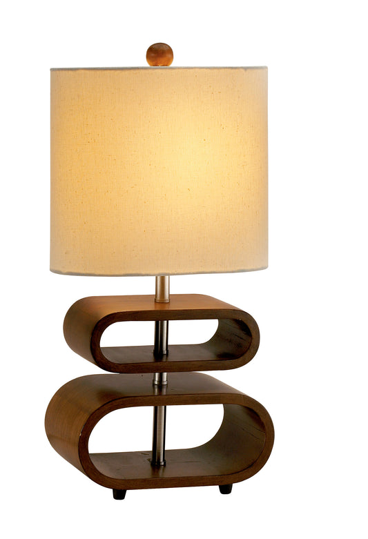 19" Brown Retro Ovals Wood Bedside Lamp With Natural Shade