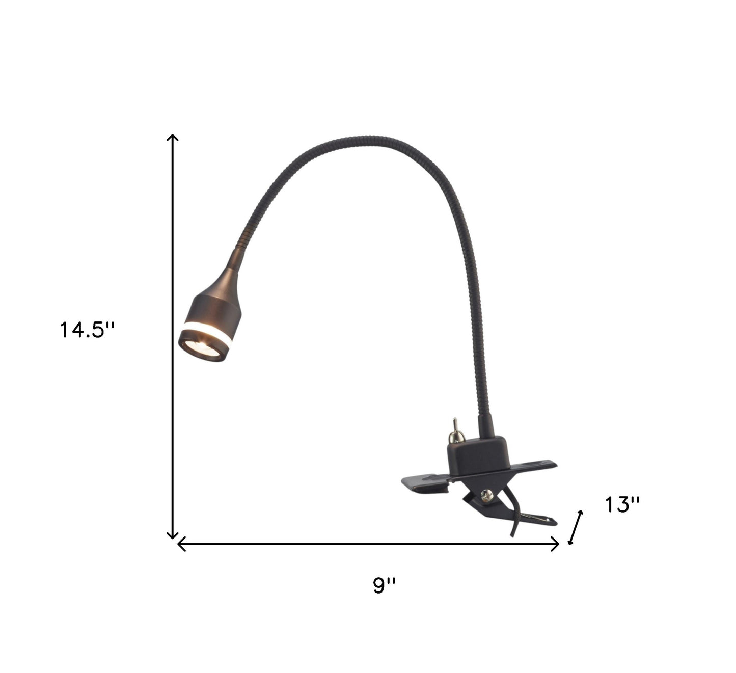 15" Black Metal Adjustable Clip On LED Table Lamp