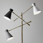 Three Arm Adjustable Floor Lamp In Brass Metal With Grey Black And White Shades