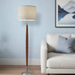 61" Brown Solid Wood Floor Lamp With White Fabric Drum Shade