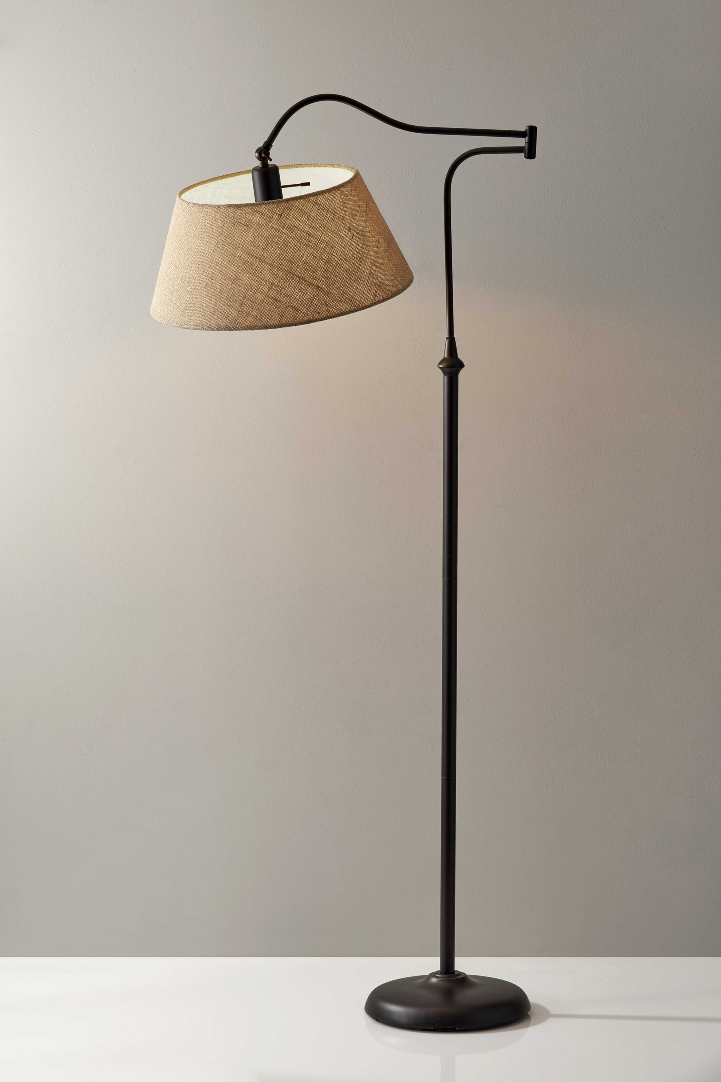 61" Bronze Arched Floor Lamp With Brown Fabric Empire Shade