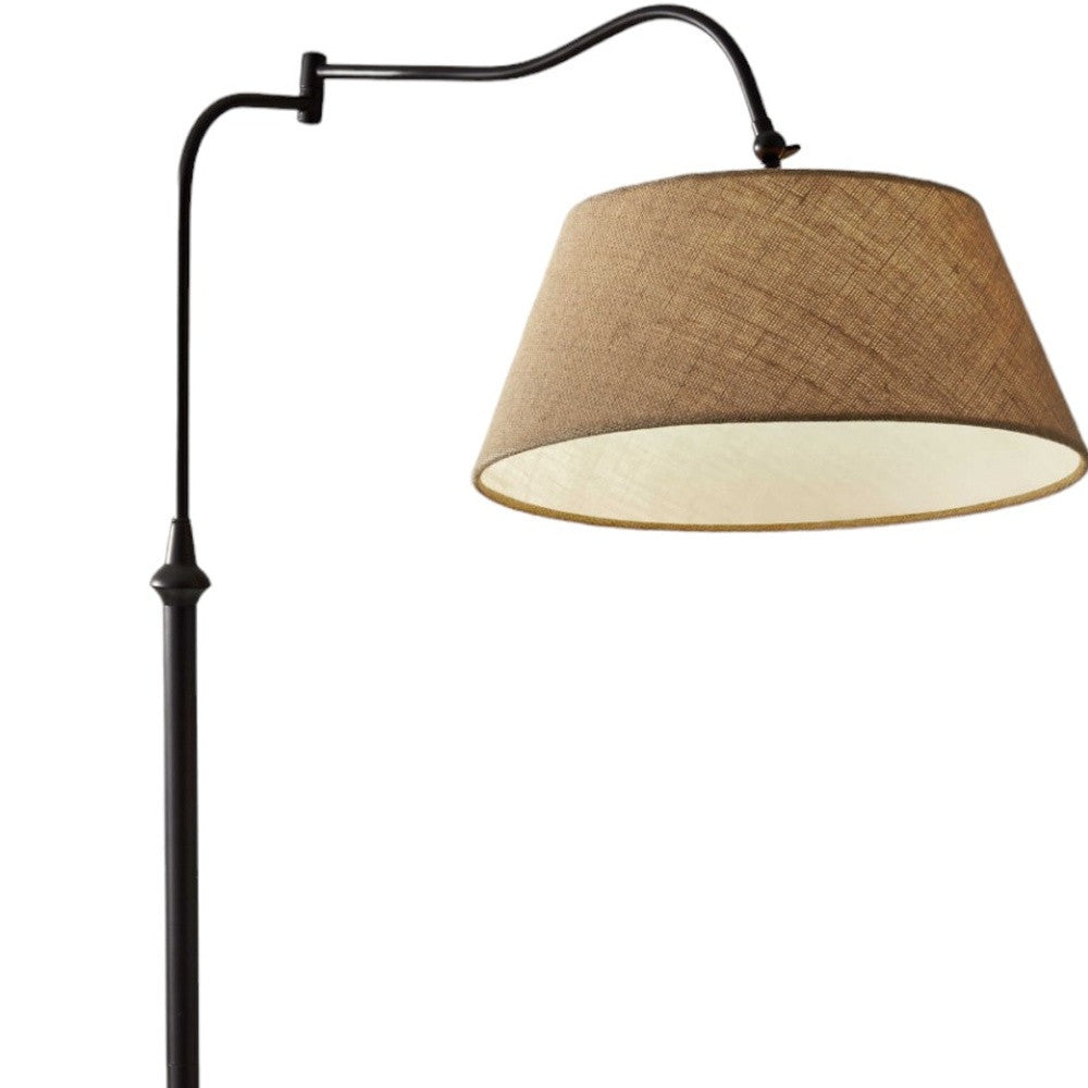 61" Bronze Arched Floor Lamp With Brown Fabric Empire Shade