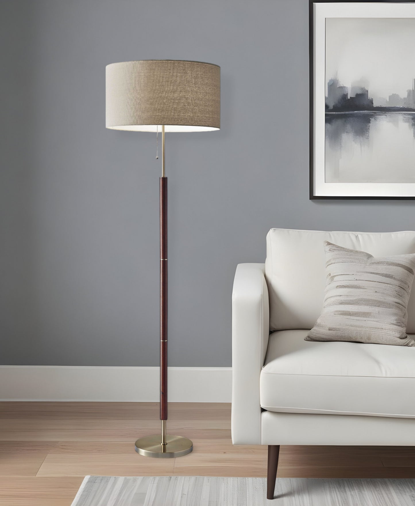 66" Traditional Shaped Floor Lamp With Brown Drum Shade