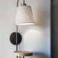 Antique Brass And Black Metal Wall Lamp With Usb Charging Station Wood Shelf