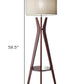 60" Solid Wood Tripod Floor Lamp With White Drum Shade