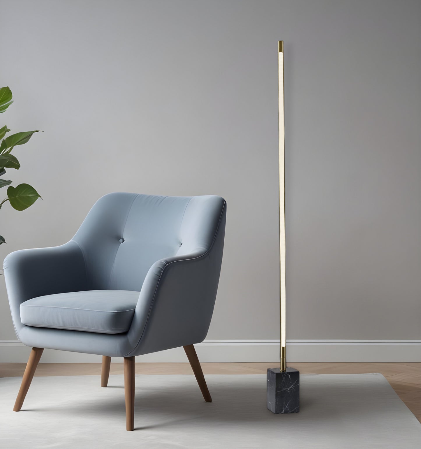 Minimalist Ambient Glow Led Floor Lamp With Dimmer In Brushed Steel And White Marble