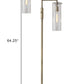 64" Brass Two Light Novelty Floor Lamp With Clear Drum Shade