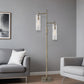 64" Brass Two Light Novelty Floor Lamp With Clear Drum Shade