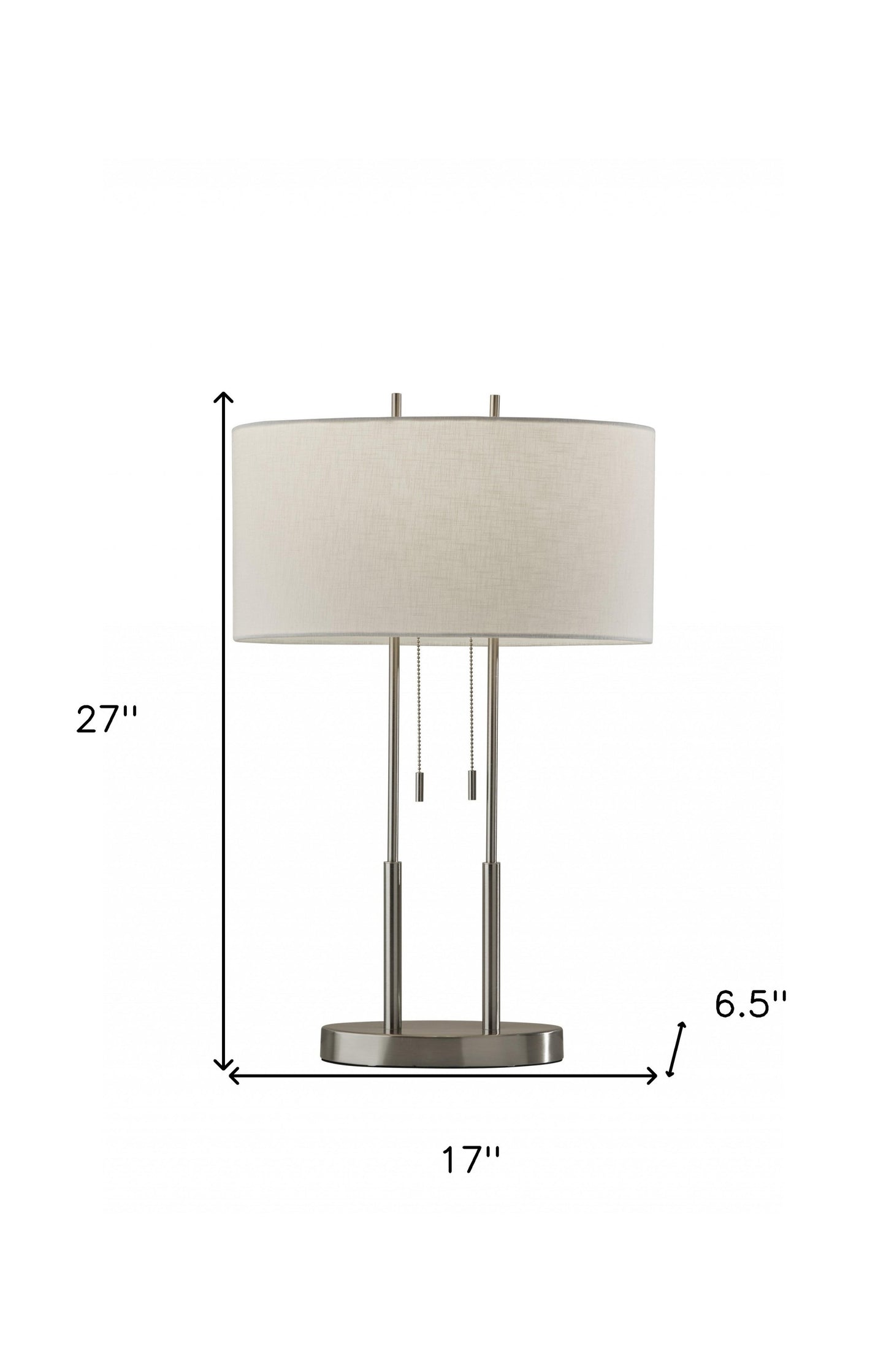 27" Silver Metal Bedside Table Lamp With White Shade