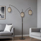 82" Antiqued Bronze Three Light Tree Floor Lamp With Beige Rattan Cage Shades