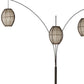 82" Antiqued Bronze Three Light Tree Floor Lamp With Beige Rattan Cage Shades