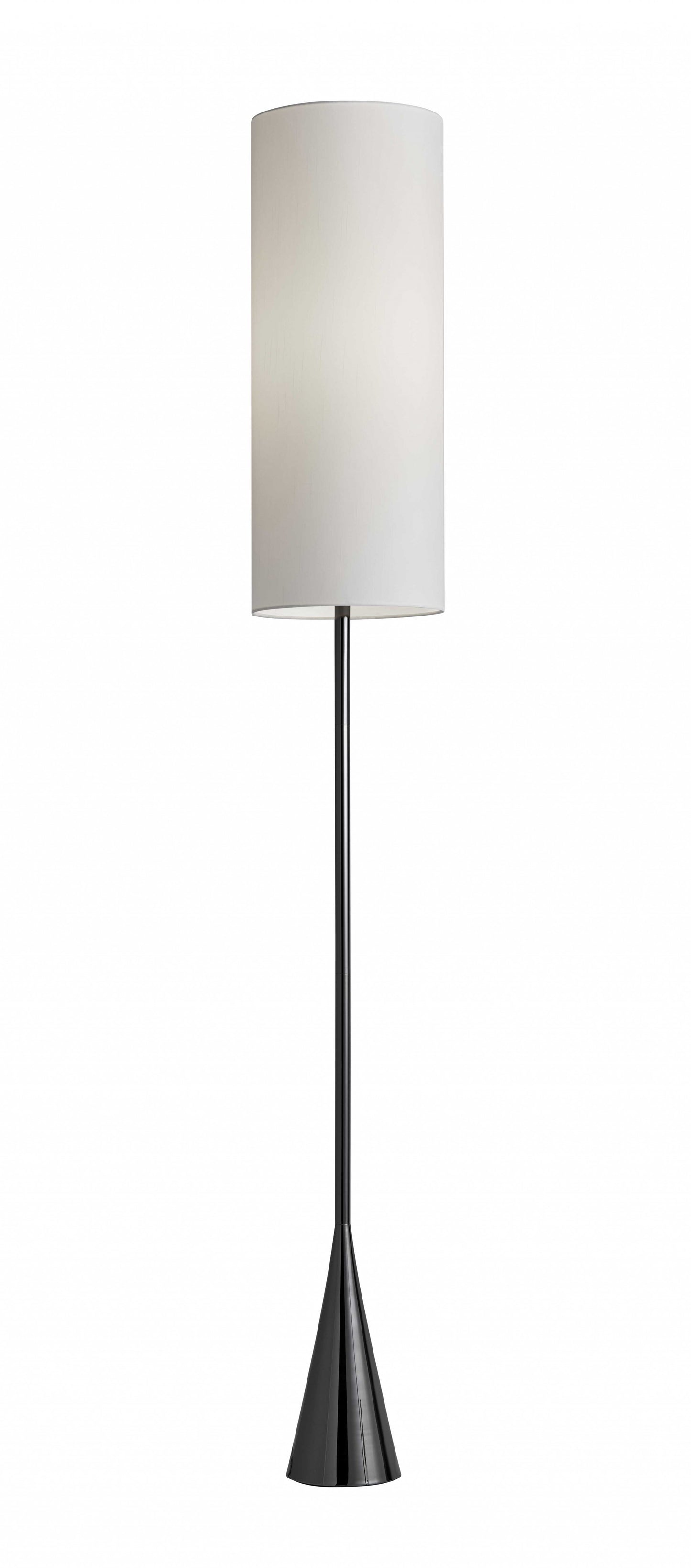 74" Black Nickel Floor Lamp With White Fabric Shade