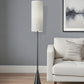 74" Black Nickel Floor Lamp With White Fabric Shade