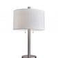 28" Silver Metal Two Light Bedside Table Lamp With White Drum Shade