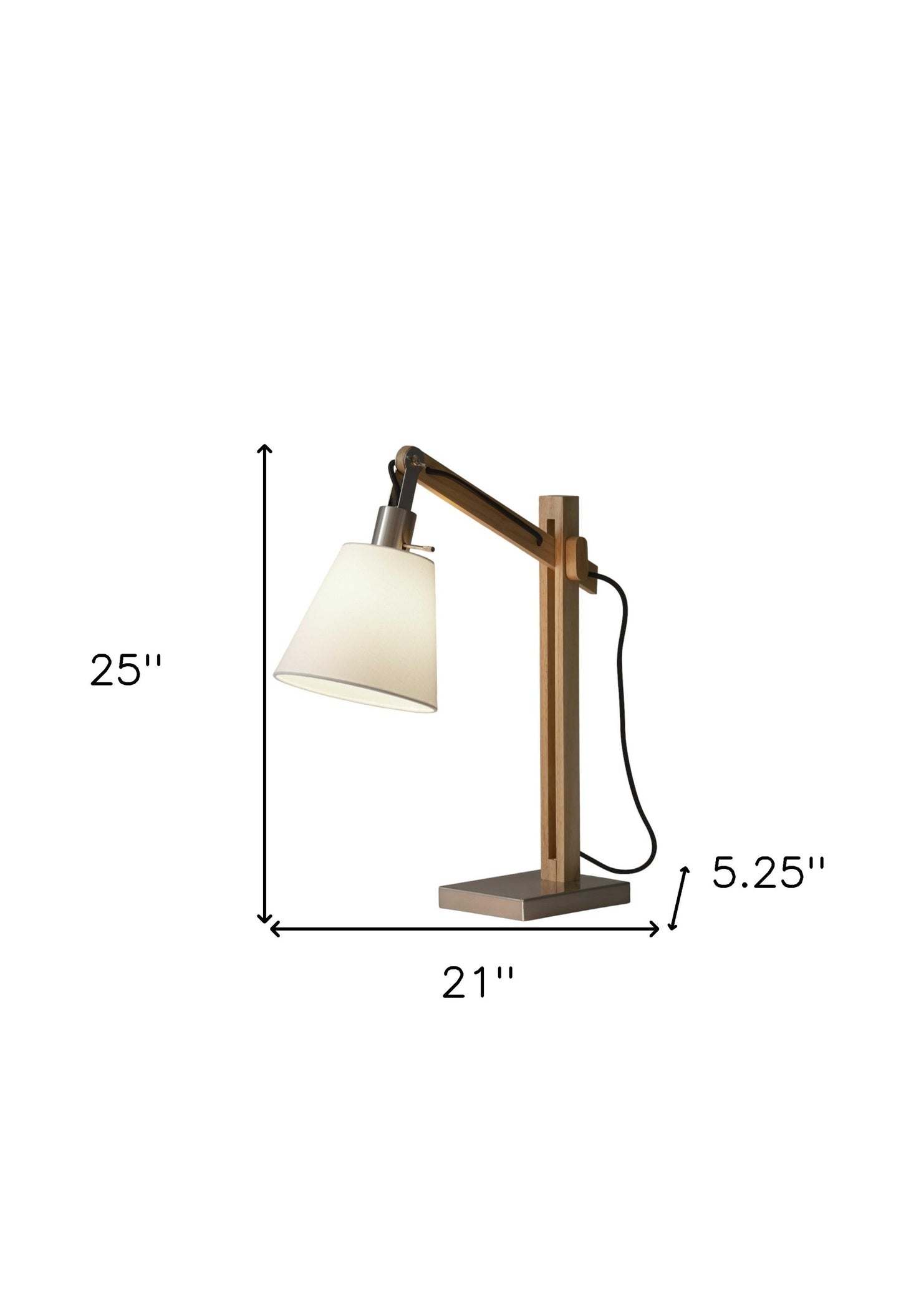 25" Natural Wood Adjustable Height Table Lamp With White Bell Shade