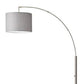 Reading Nook Floor Lamp Brushed Steel Arc Arm Adjustable Grey Fabric Shade