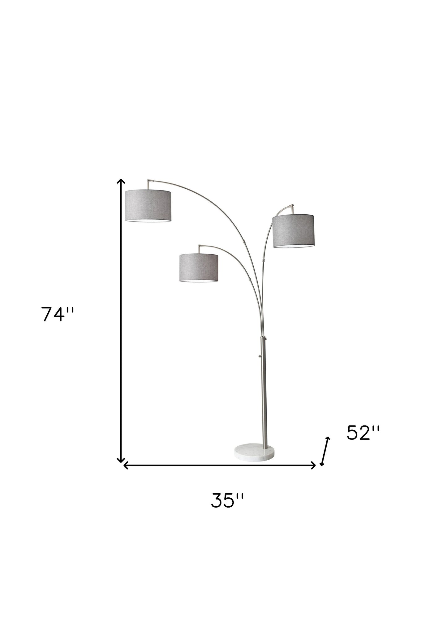 74" White Three Light Adjustable Led Tree Floor Lamp With Gray Drum Shade