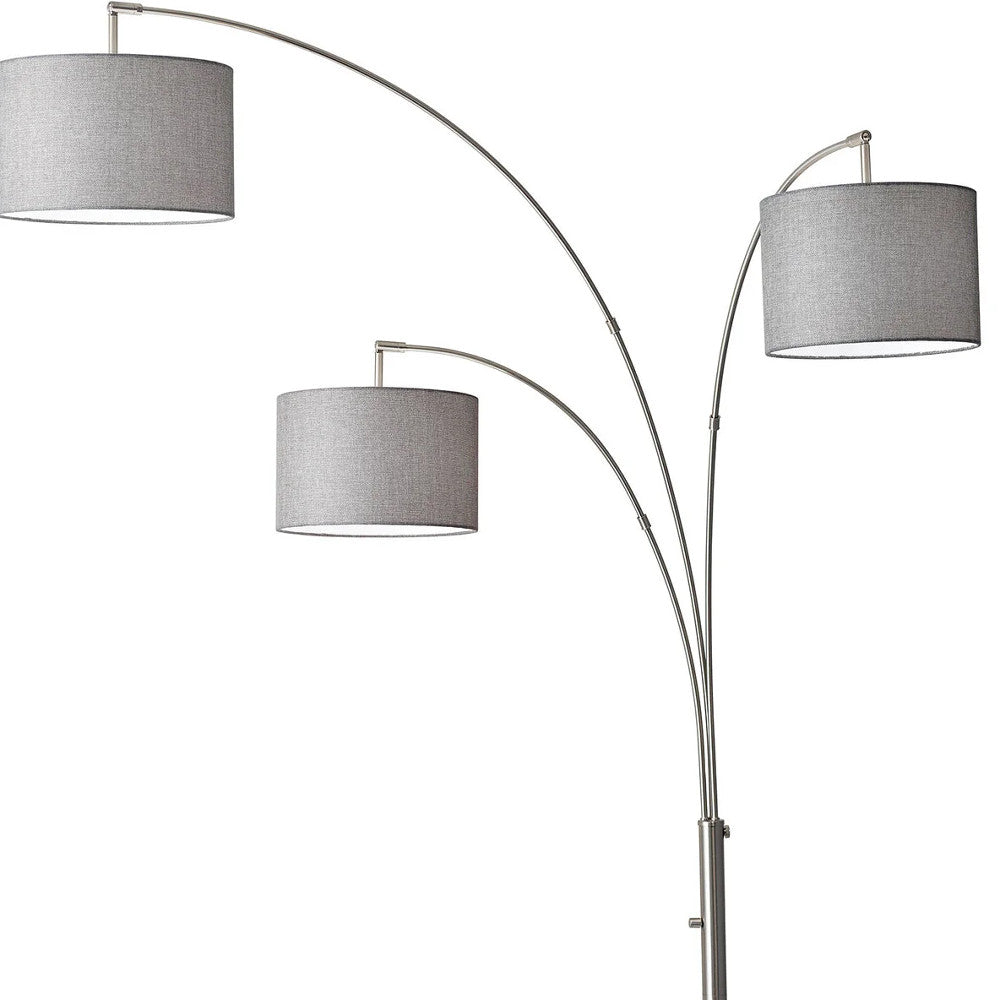 74" White Three Light Adjustable Led Tree Floor Lamp With Gray Drum Shade