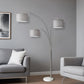 74" White Three Light Adjustable Led Tree Floor Lamp With Gray Drum Shade