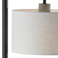 61" Grey And Black Arc Floor Lamp With White Fabric Drum Shade