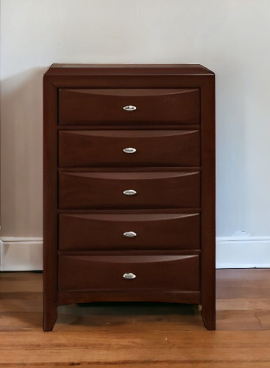 32" Espresso Solid Wood Five Drawer Chest