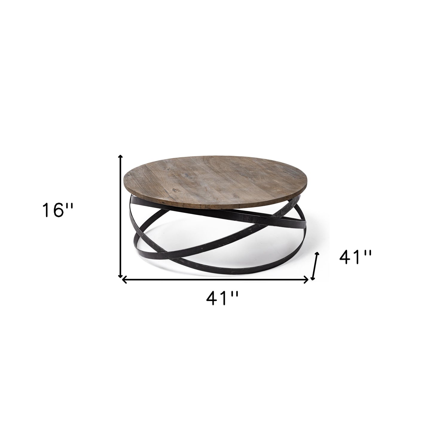 41" Brown And Black Solid Wood And Metal Round Coffee Table