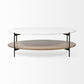 30" Brown And Black Wood And Metal Oval Coffee Table