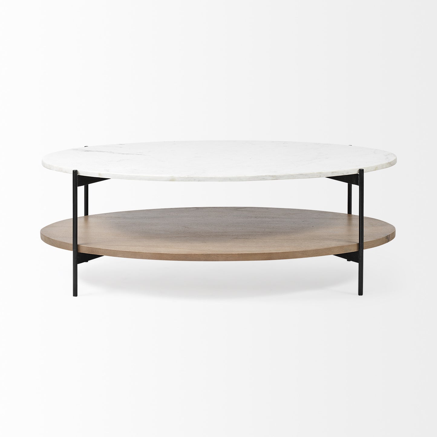 30" Brown And Black Wood And Metal Oval Coffee Table