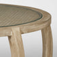 42" Brown Glass And Solid Wood Round Coffee Table