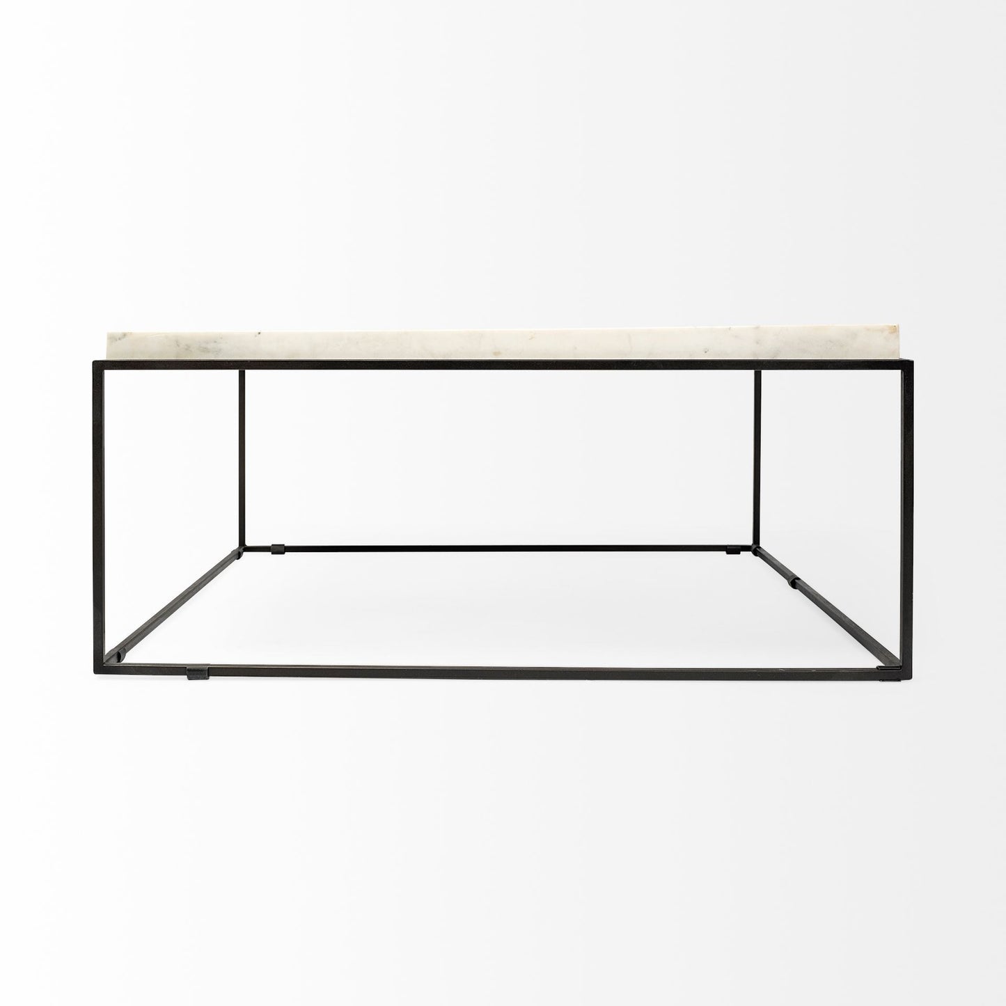 36" White And Black Genuine Marble And Metal Square Coffee Table