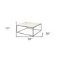 36" White And Black Genuine Marble And Metal Square Coffee Table