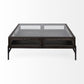 42" Brown And Black Glass Solid Wood And Metal Square Coffee Table With Two Drawers