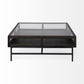 42" Brown And Black Glass Solid Wood And Metal Square Coffee Table With Two Drawers