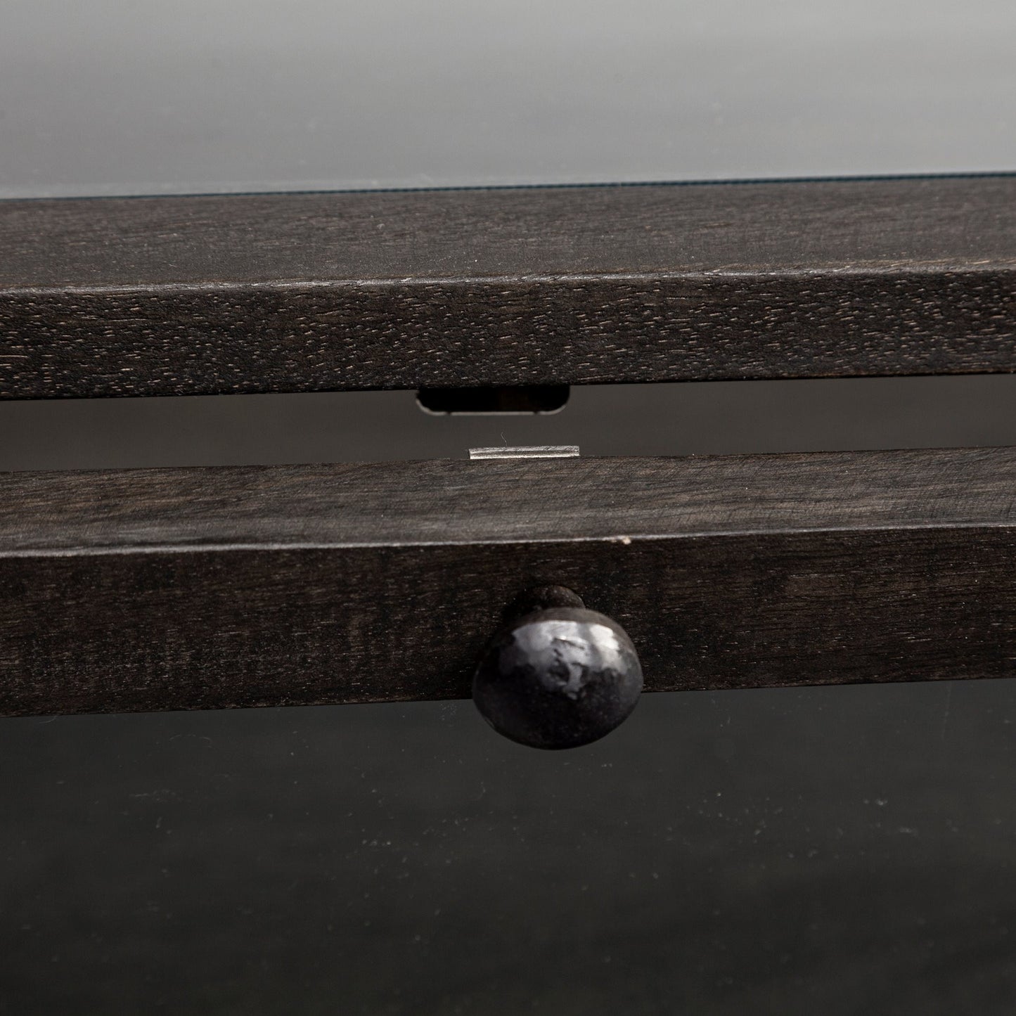 42" Brown And Black Glass Solid Wood And Metal Square Coffee Table With Two Drawers