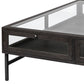 42" Brown And Black Glass Solid Wood And Metal Square Coffee Table With Two Drawers