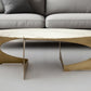 30" White And Gold Genuine Marble And Metal Oval Coffee Table