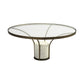 36" Clear And White and Gold Glass And Stone Round Coffee Table